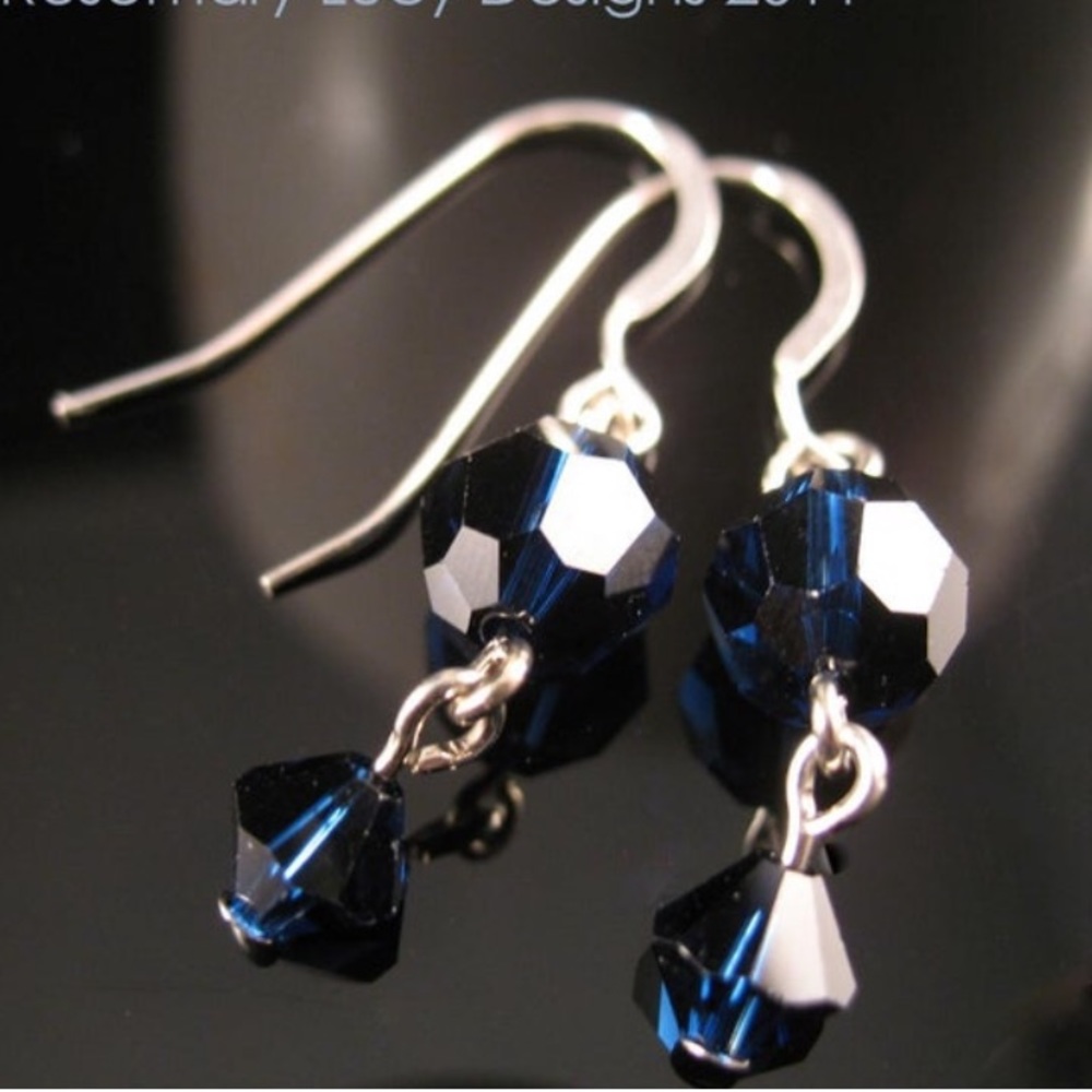 Navy Swarovski and sterling stainless earrings